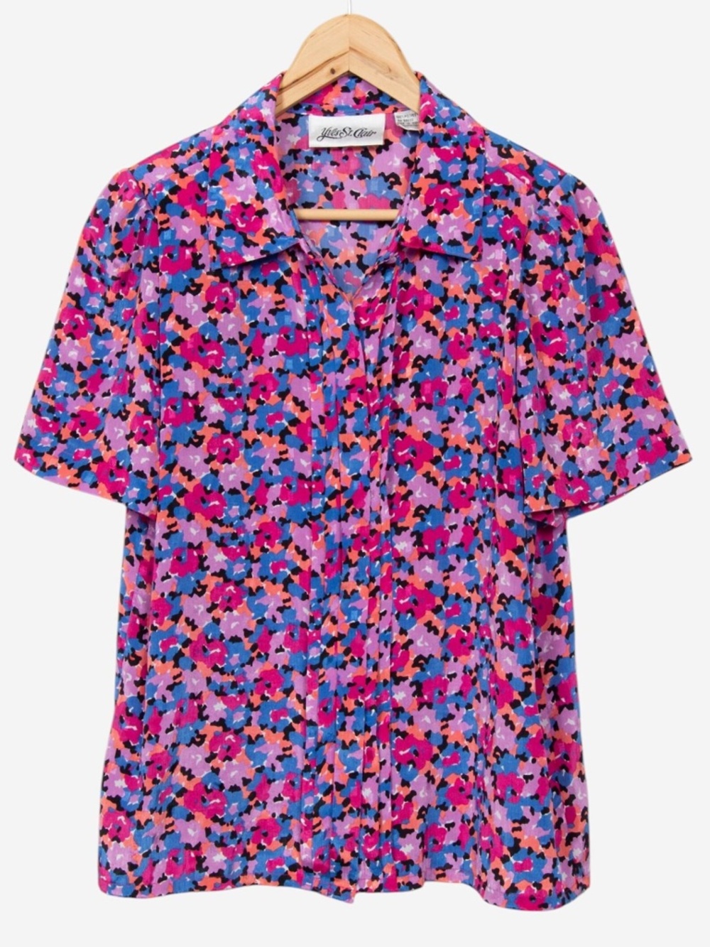 vintage 90s watercolor abstract floral button down short sleeve blouse size 6
